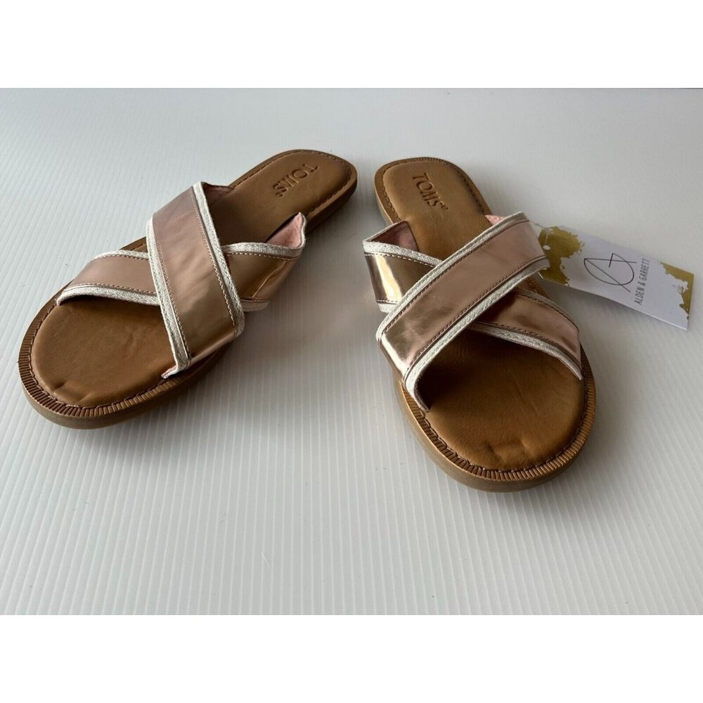 TOMS Gold Thick Criss-Cross Strappy Slide Sandals, Size 7.5 (US) 38 (EUR)